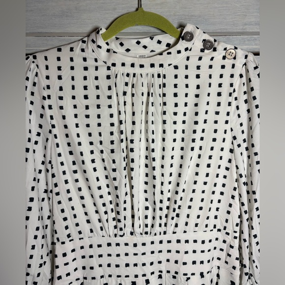 White Black Two-Tone Polka Dot Pleated Midi Dress Classic Stylish Elegant Modest - Picture 5 of 16